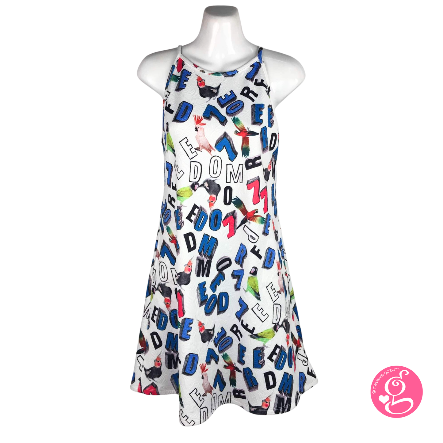 Genevieve Gozum Arianna Embossed Neoprene Freedom Halter Dress