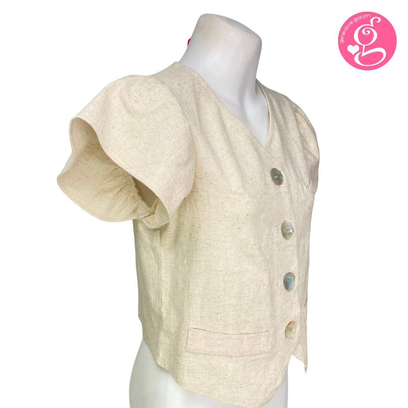Organic Linen Butterfly Sleeves Vest & Pants Set