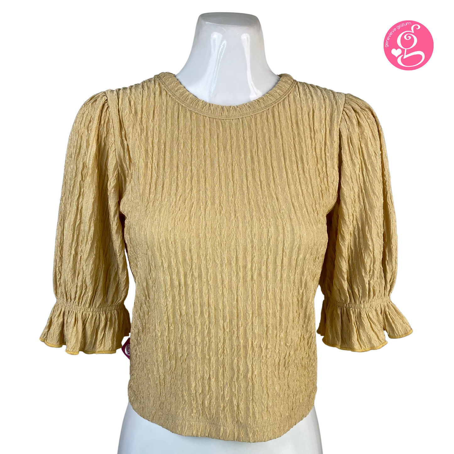 Genevieve Gozum Fancy Rib Puff Sleeves Blouse