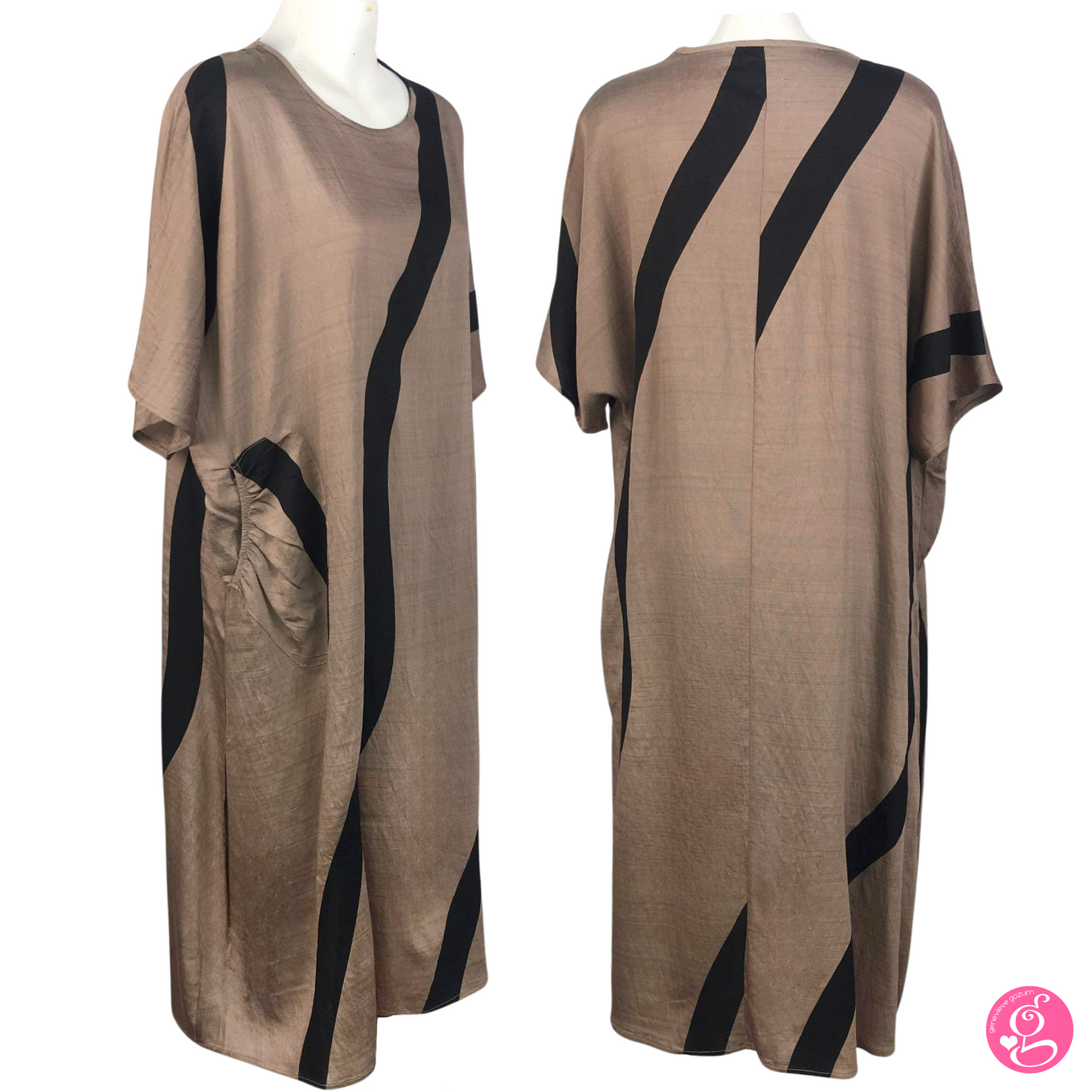 Graphic Print Linen Crepe Kaftan Dress