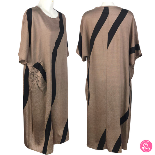 Graphic Print Linen Crepe Kaftan Dress