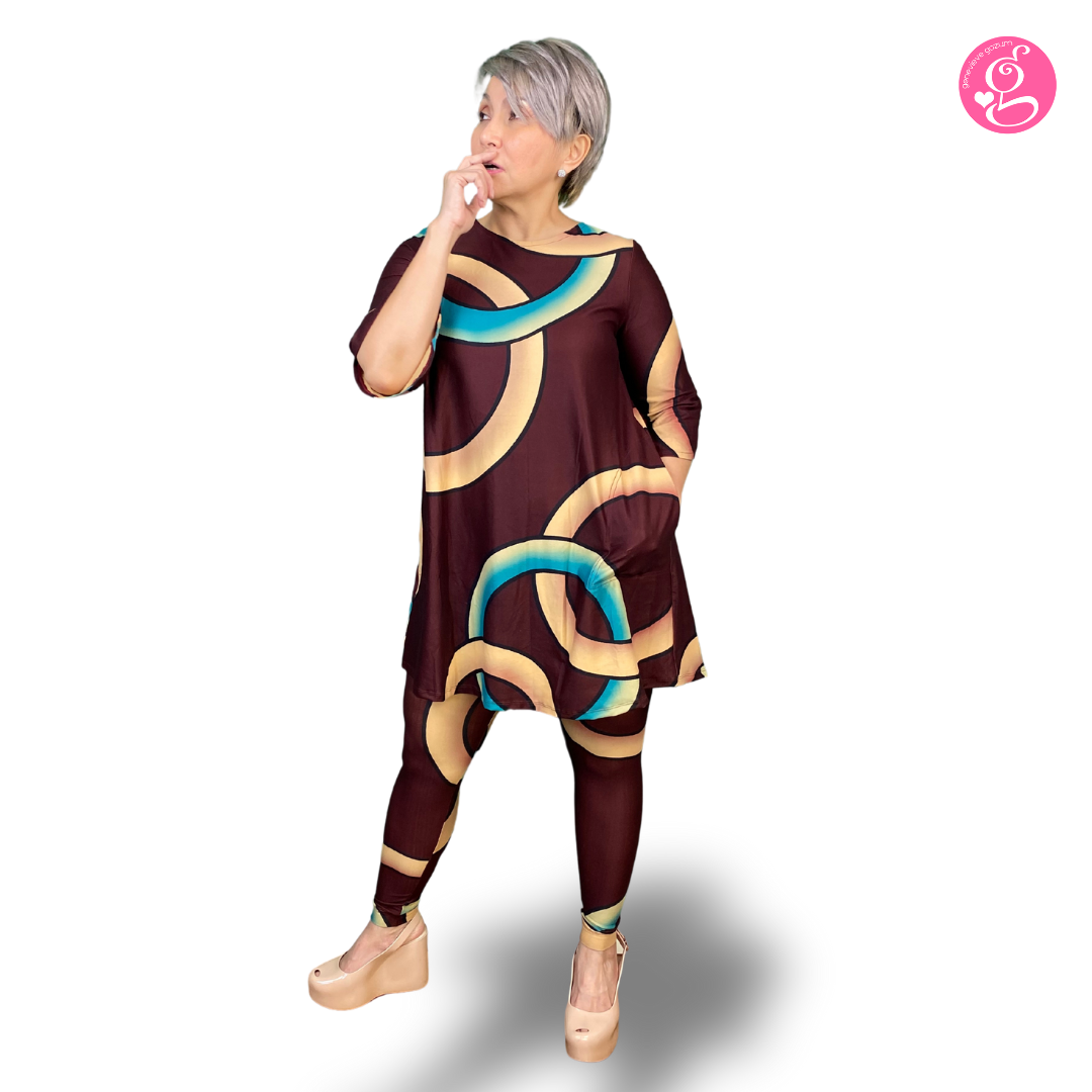 Genevieve Gozum Luxe Marshmallow Printed Blouse & Pants / Leggings