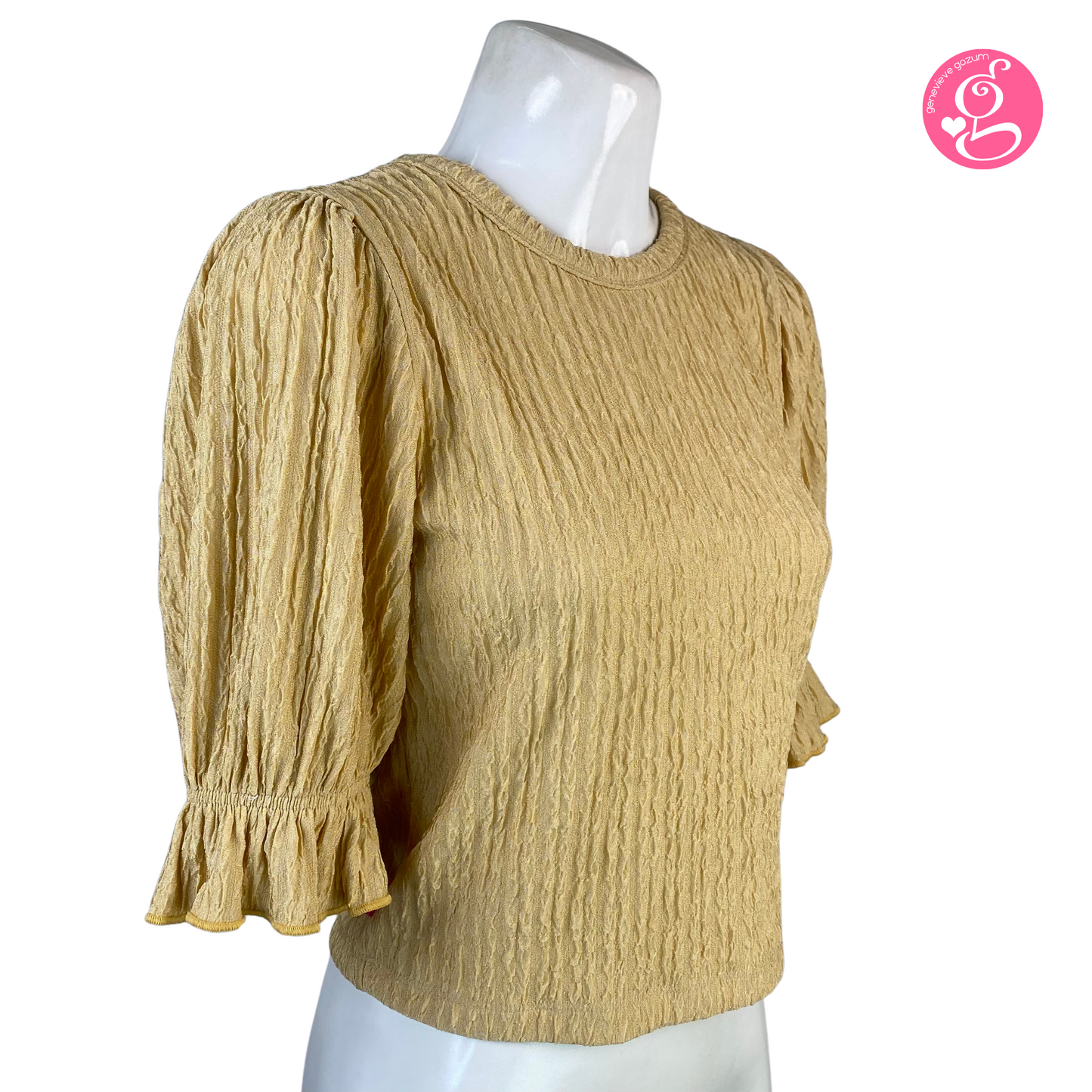Genevieve Gozum Fancy Rib Puff Sleeves Blouse