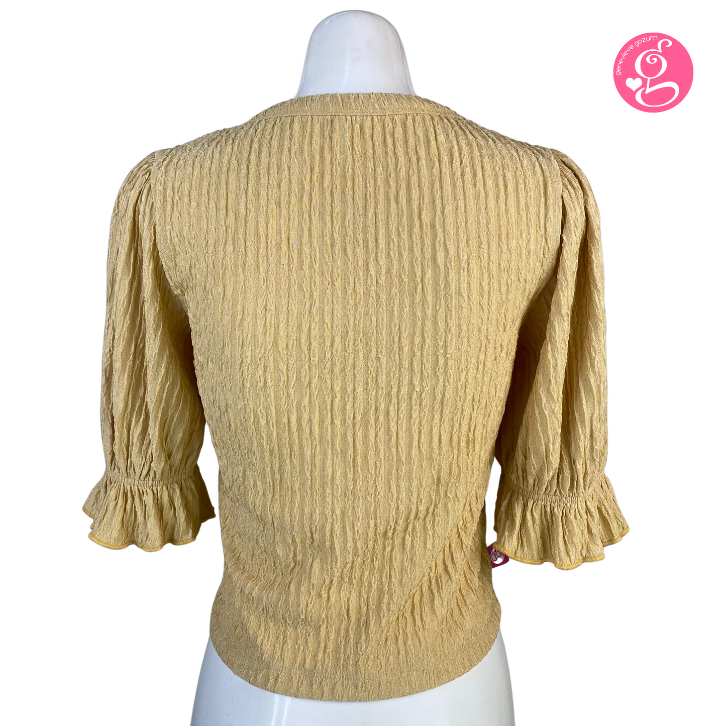 Genevieve Gozum Fancy Rib Puff Sleeves Blouse