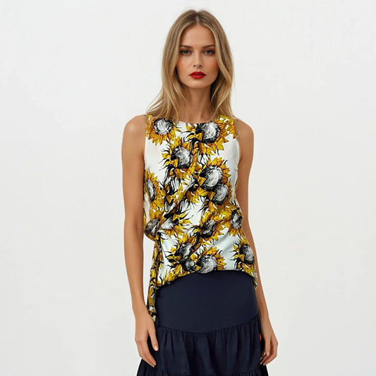Ashley Asymmetrical Drape Blouse Sleeveless