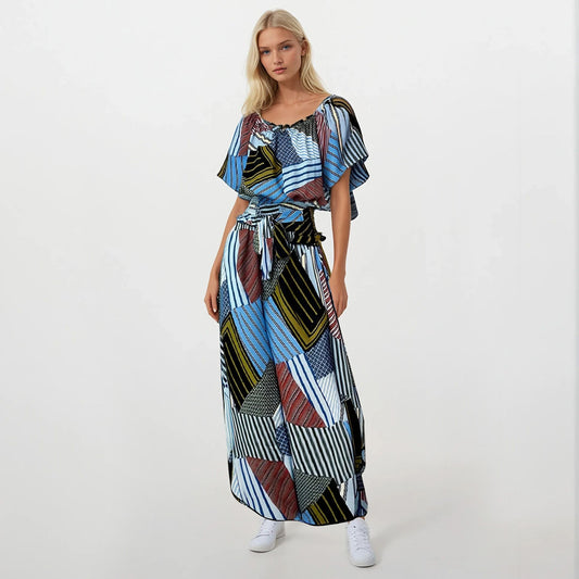 Butterfly Jumpsuit Off Shoulder Patchwork Print