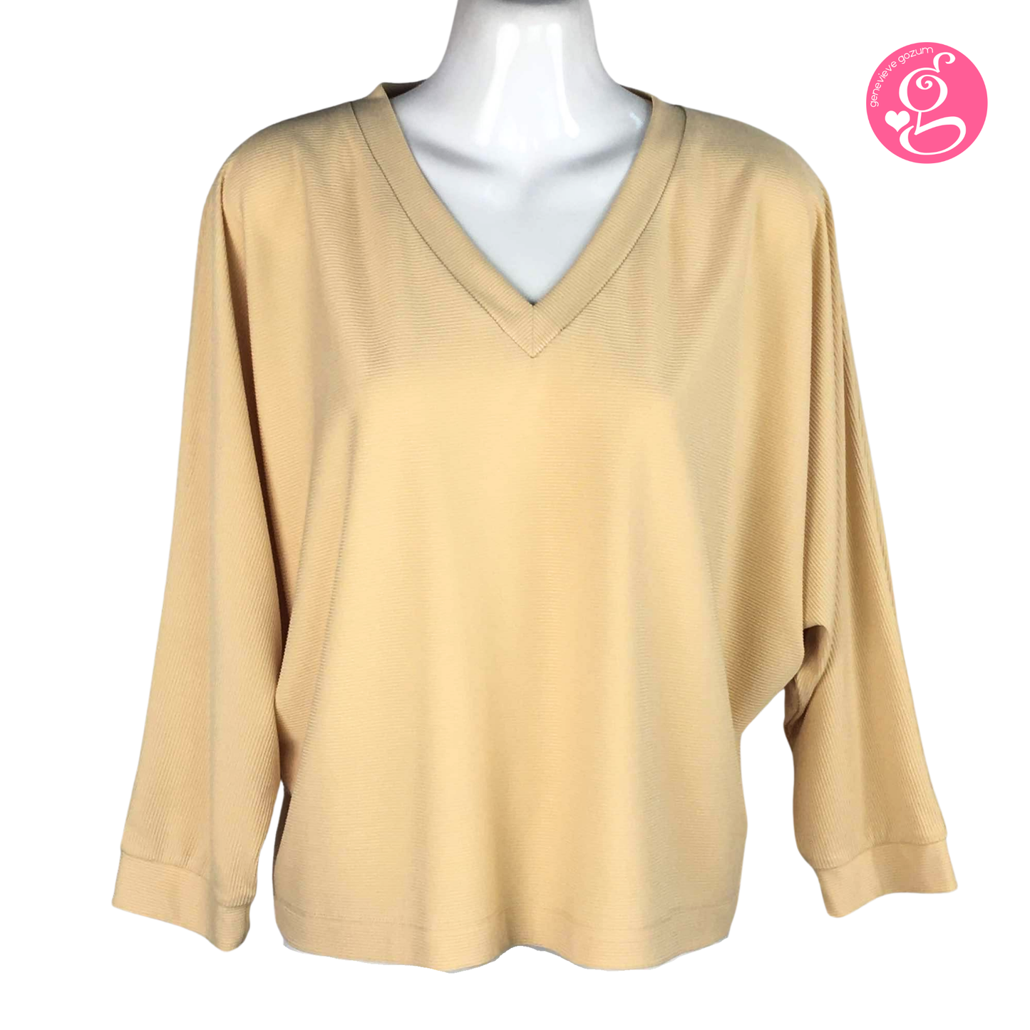 Genevieve Gozum Pullover Blouse with Dolman Sleeves & V Neck