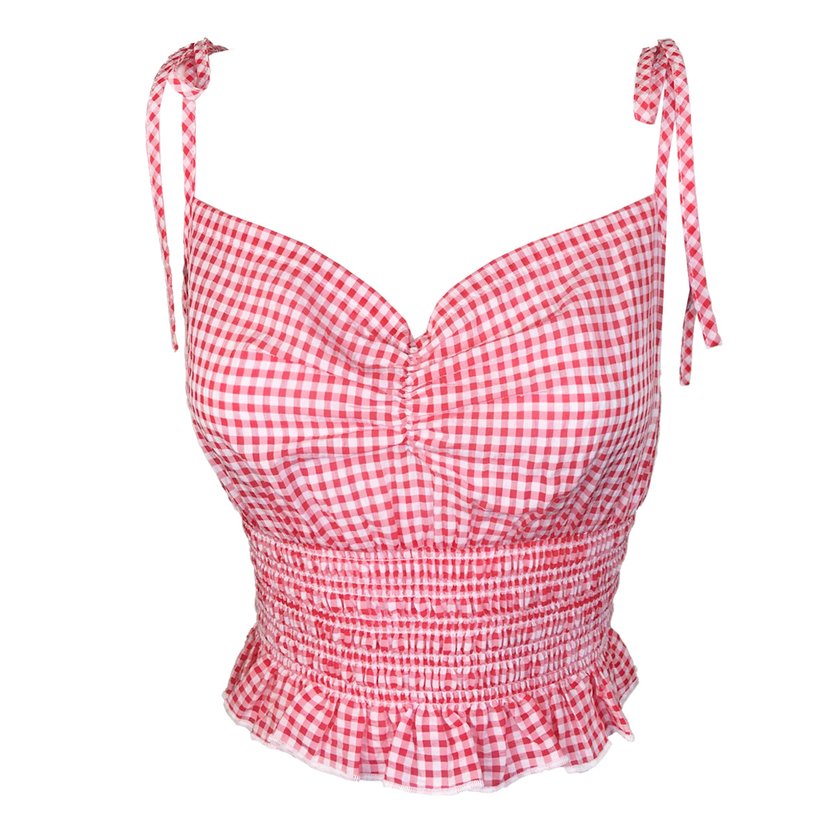 Light Gingham Seersucker Sweetheart Spaghetti Top