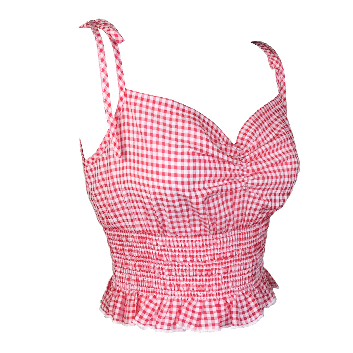 Light Gingham Seersucker Sweetheart Spaghetti Top