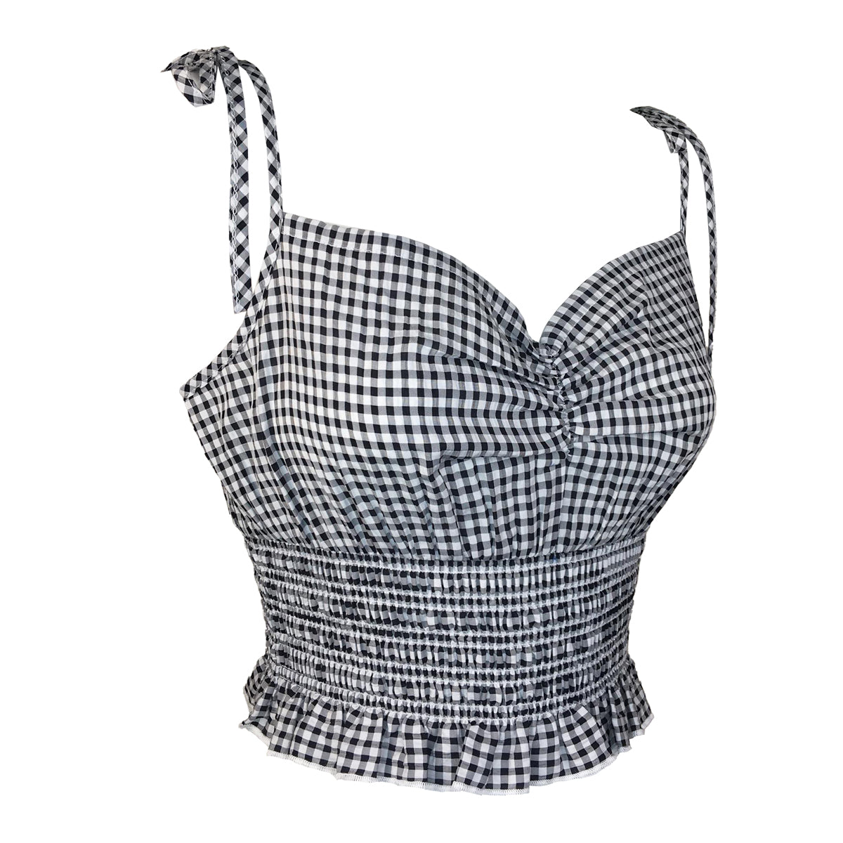 Light Gingham Seersucker Sweetheart Spaghetti Top