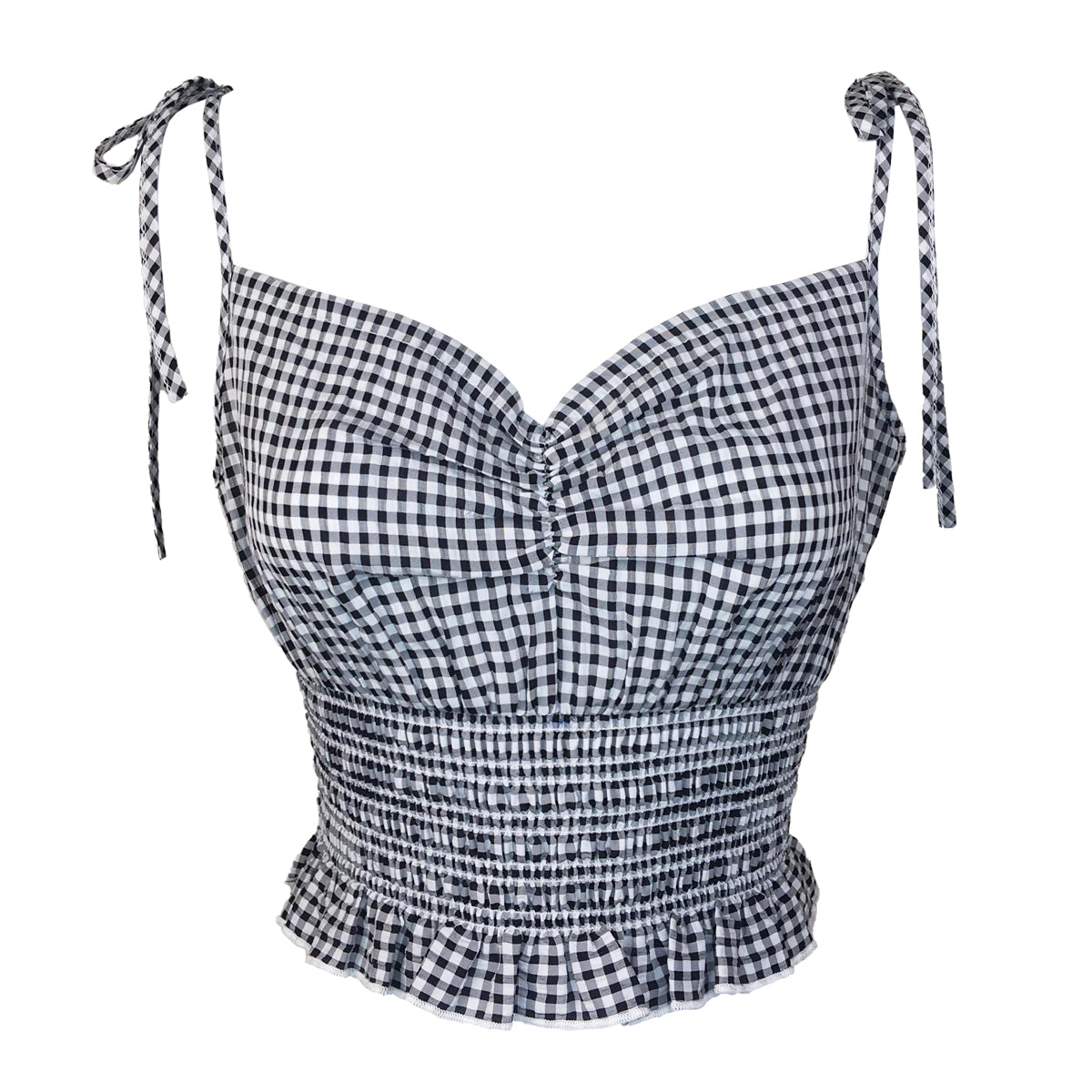 Light Gingham Seersucker Sweetheart Spaghetti Top