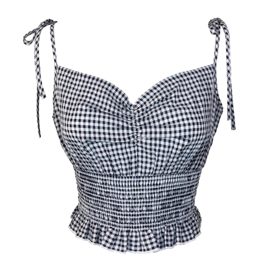 Light Gingham Seersucker Sweetheart Spaghetti Top