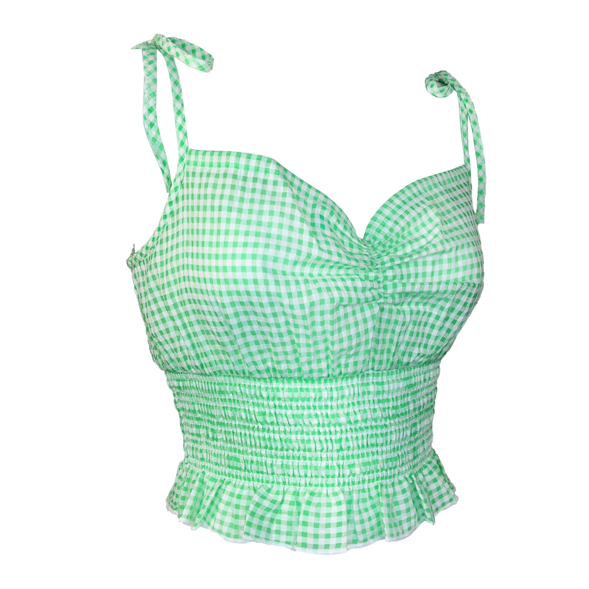 Light Gingham Seersucker Sweetheart Spaghetti Top
