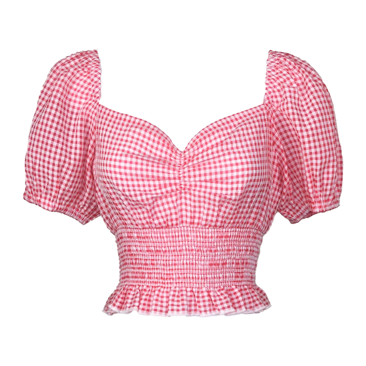 Light Gingham Seersucker Sweetheart Shorts Sleeves Top