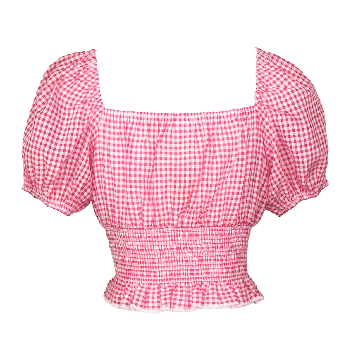 Light Gingham Seersucker Sweetheart Shorts Sleeves Top