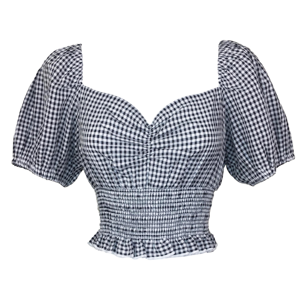 Light Gingham Seersucker Sweetheart Shorts Sleeves Top