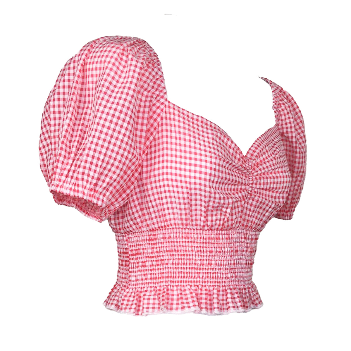 Light Gingham Seersucker Sweetheart Shorts Sleeves Top