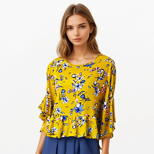 Susan Ruffles Dolman Top Printed