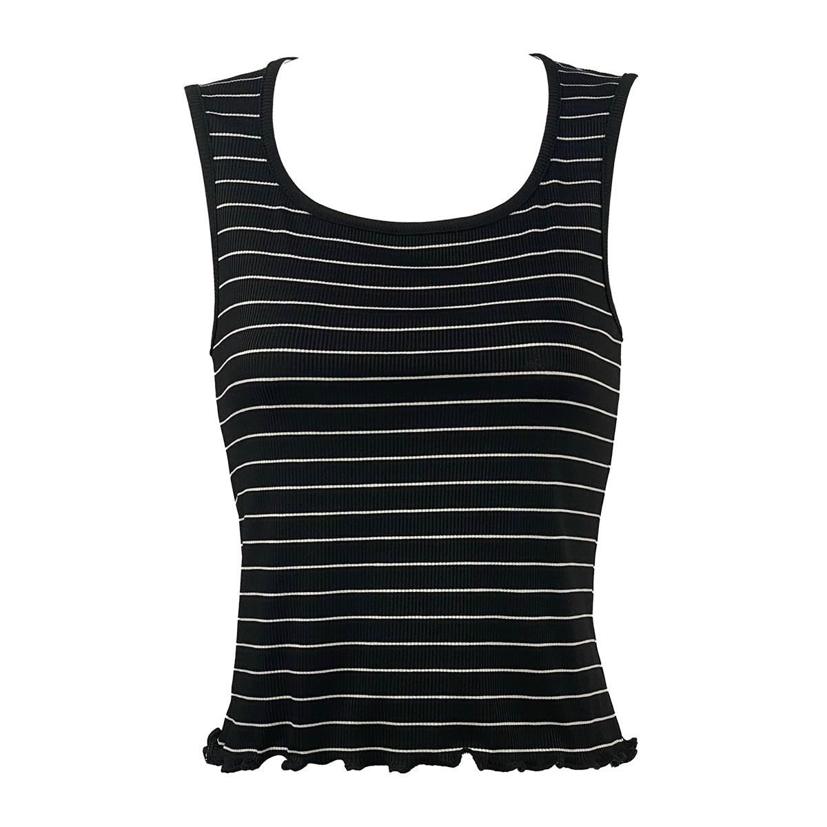 Rib Stripes Sleeveless Horseshoe Neck
