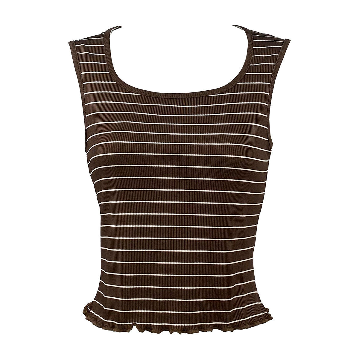 Rib Stripes Sleeveless Horseshoe Neck