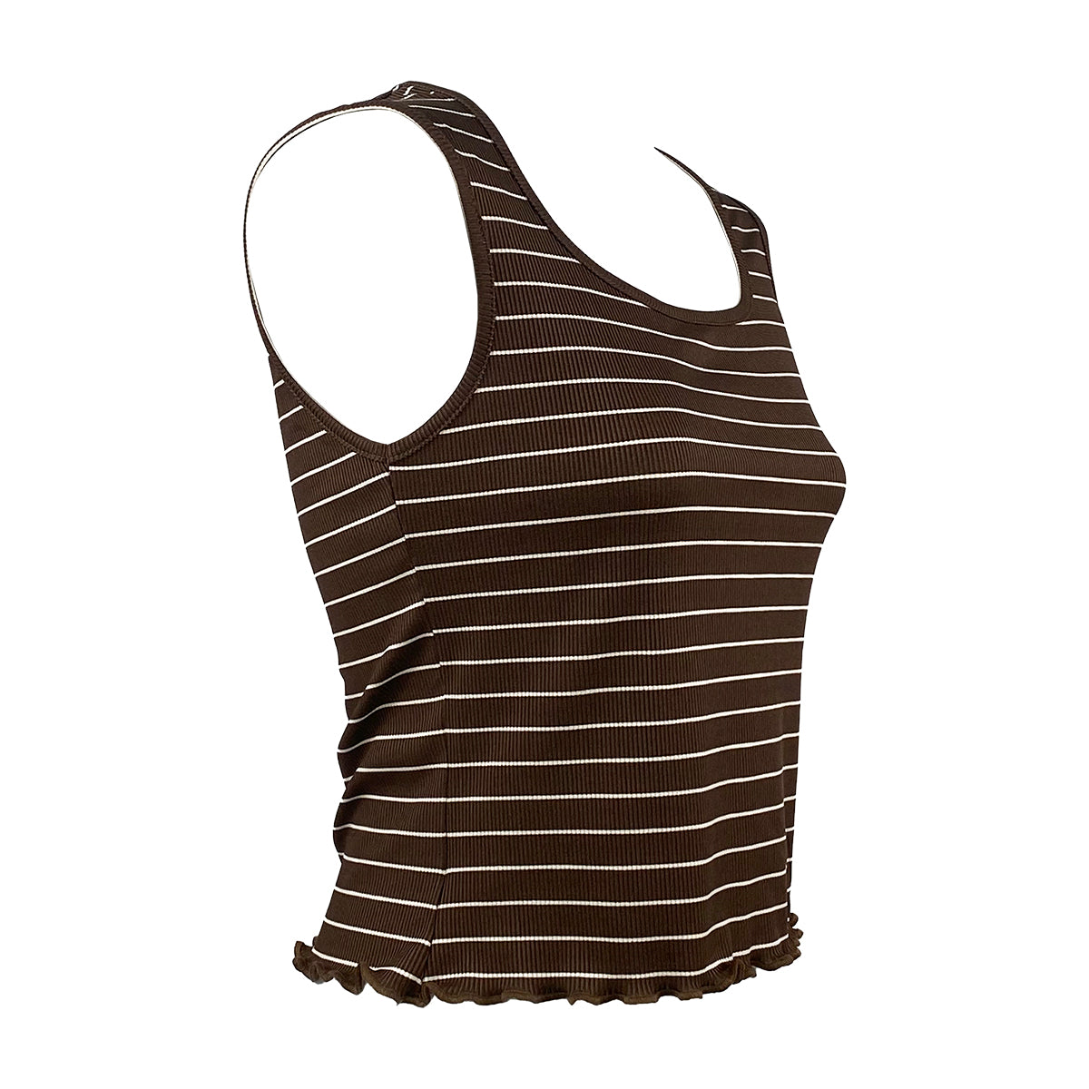 Rib Stripes Sleeveless Horseshoe Neck