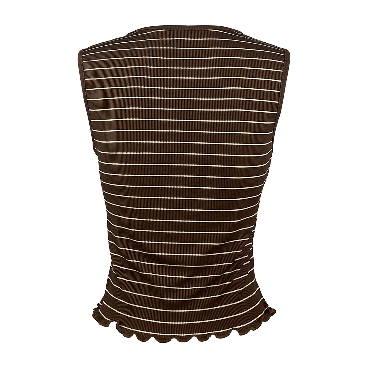 Rib Stripes Sleeveless Horseshoe Neck