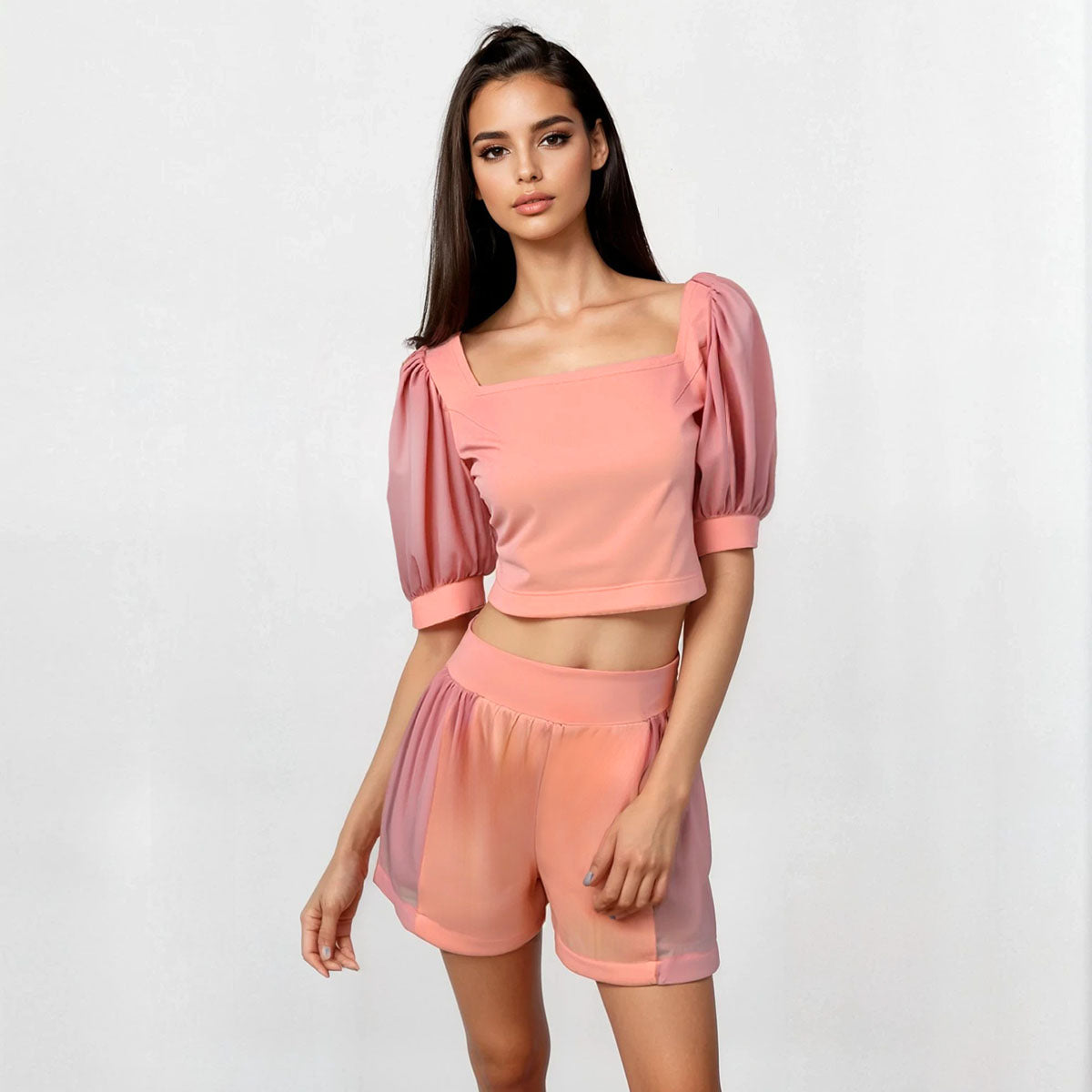 Two Textured Wide Leg Shorts