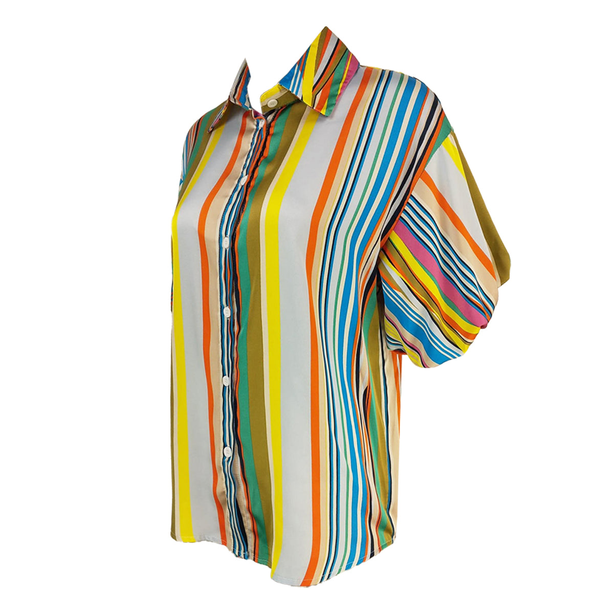 2801107929 Candy Stripes Satin Bubble Sleeves Polo