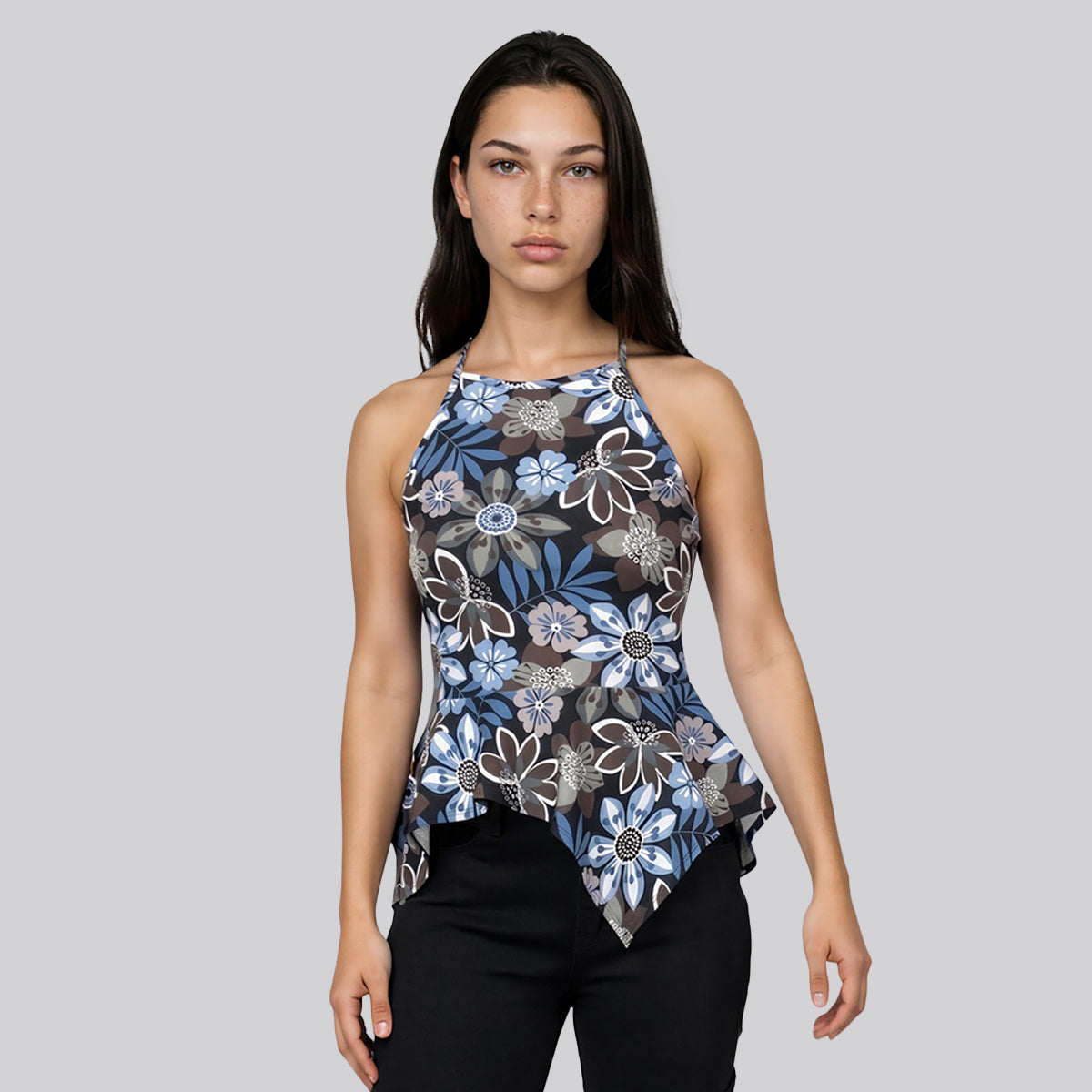 Lily Asymmetrical Peplum Spaghetti Halter Top
