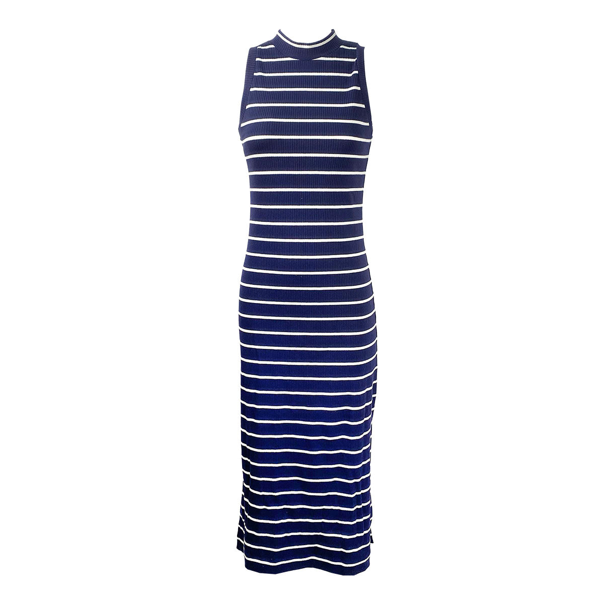 Nautical Stripes Bodycon Halter with Sexy Side Slits Dress