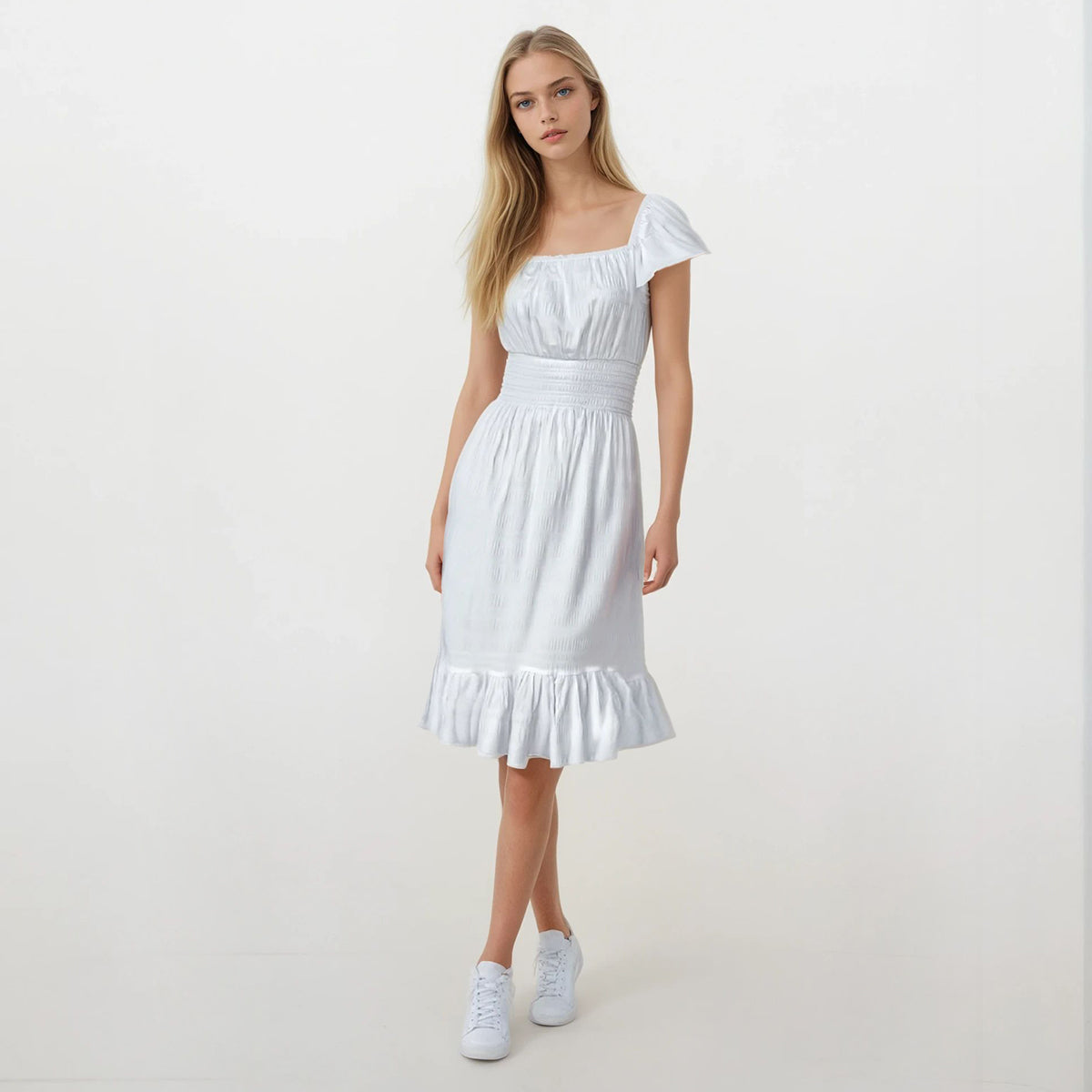 Butterfly Sleeves Dress Seersucker