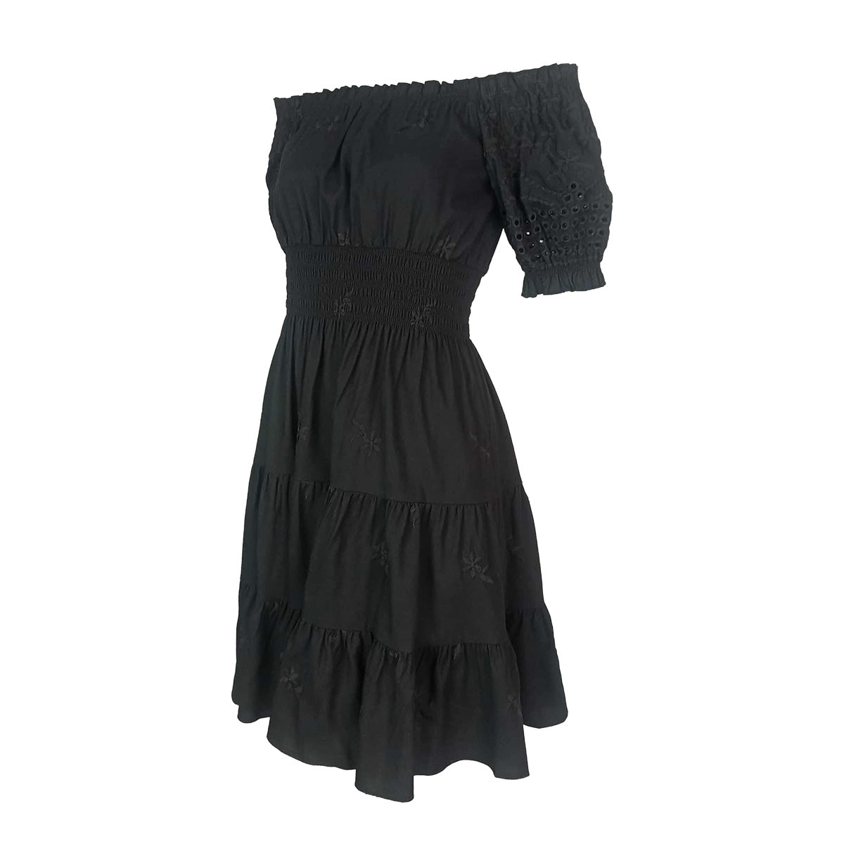 Calado Embroidery Off Shoulder Short Dress
