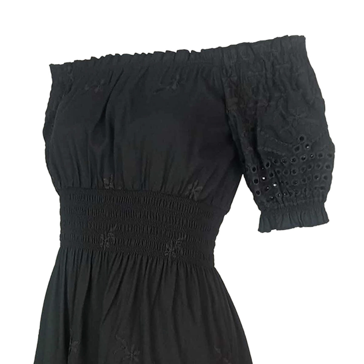 Calado Embroidery Off Shoulder Short Dress