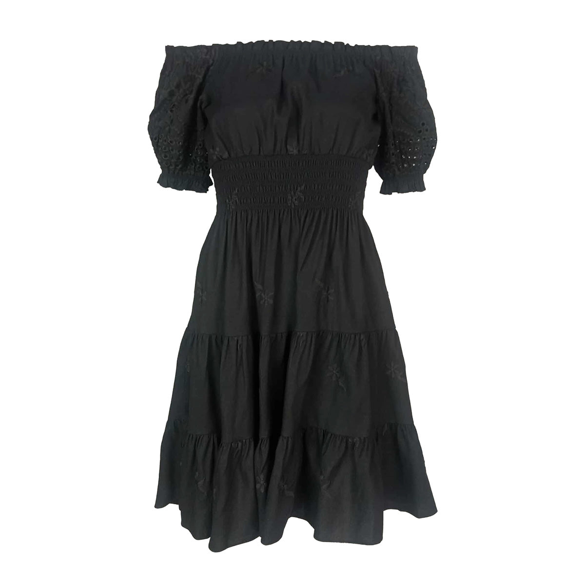 Calado Embroidery Off Shoulder Short Dress