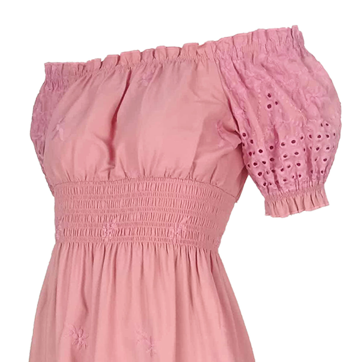 Calado Embroidery Off Shoulder Short Dress