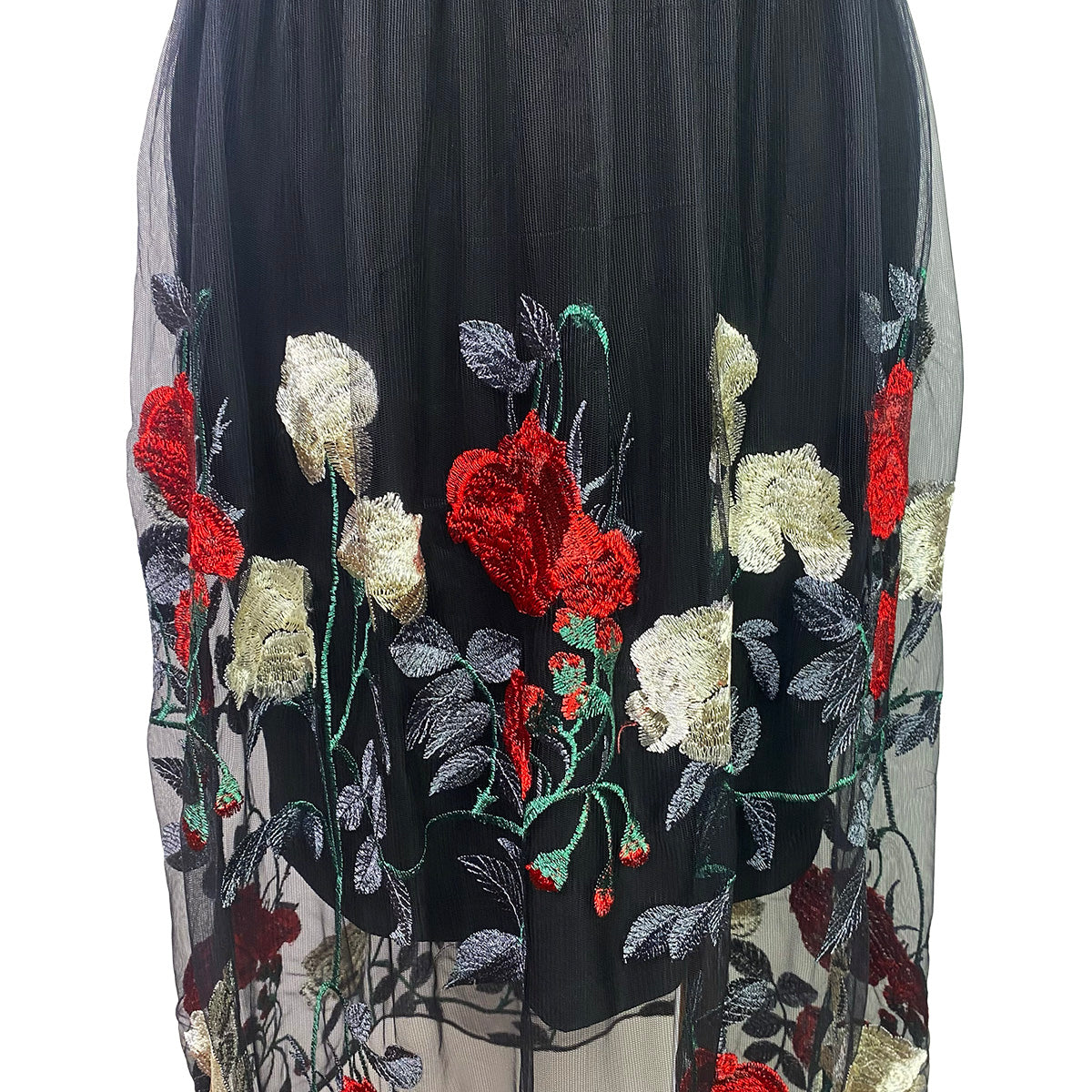 Just Got Lucky Ribbon Back Dress with Tulle Embroider Roses Tulle
