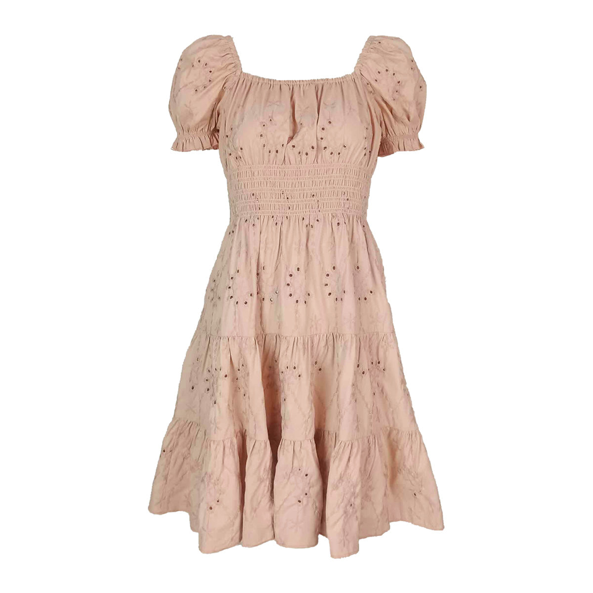 Cotton Eyelet Deep Square Neck Knee Length Dress