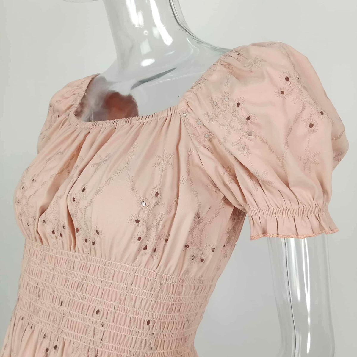 Cotton Eyelet Deep Square Neck Knee Length Dress