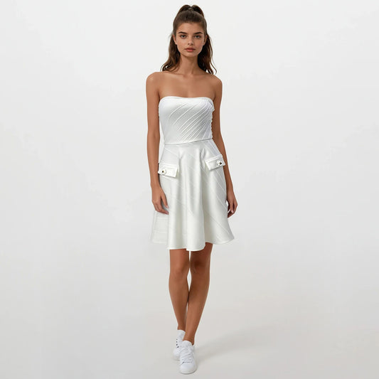 Vida Striped Tube Dress with Rose Buttons