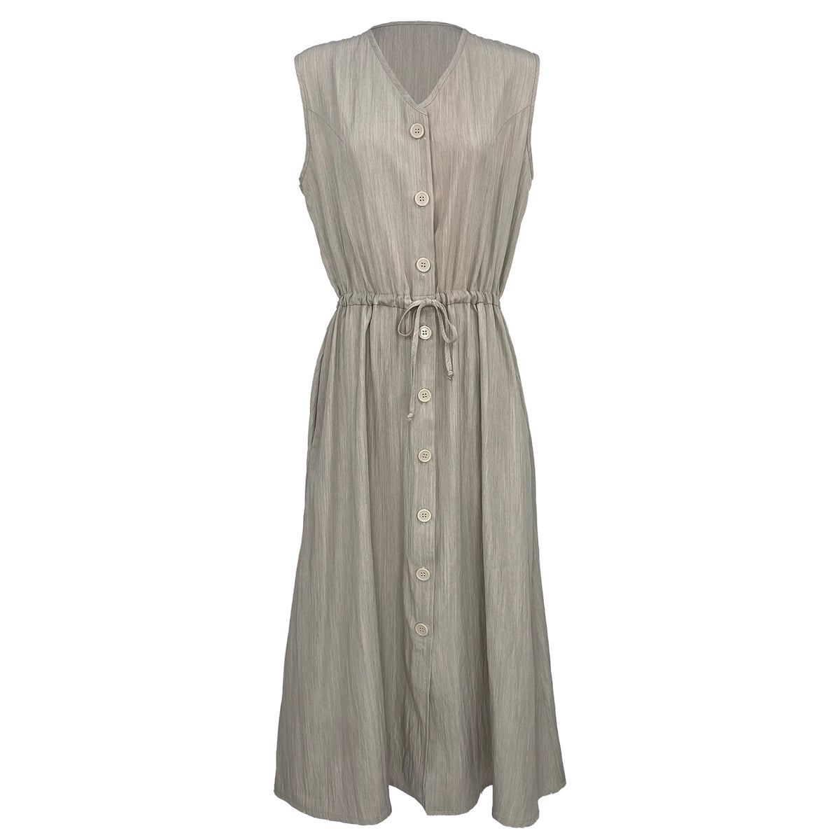 Textured Linen V Neck Button Down Sleeveless