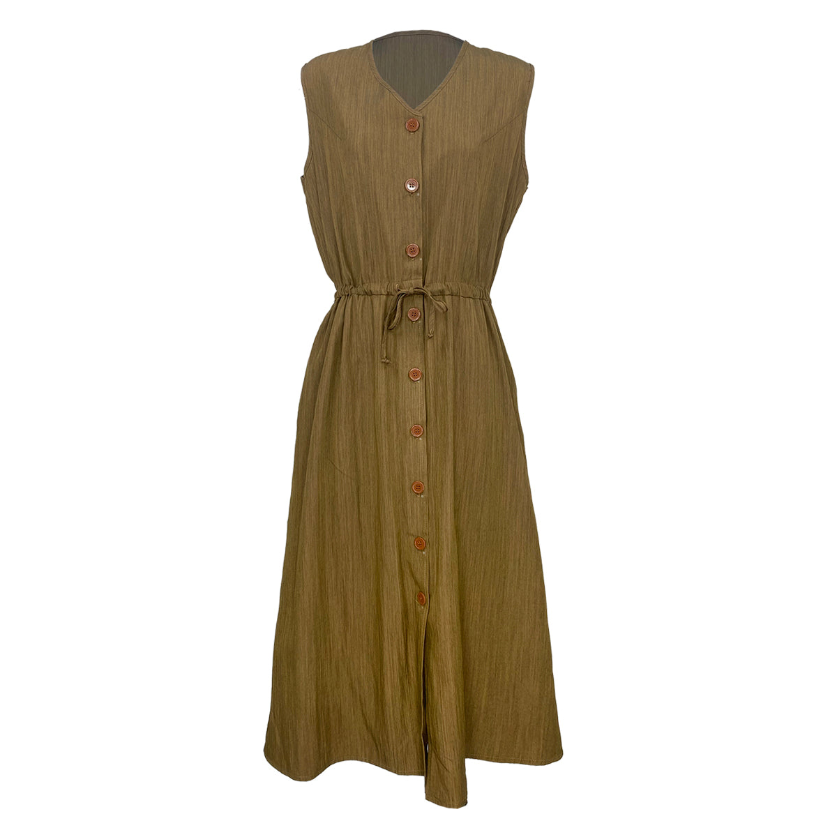 Textured Linen V Neck Button Down Sleeveless