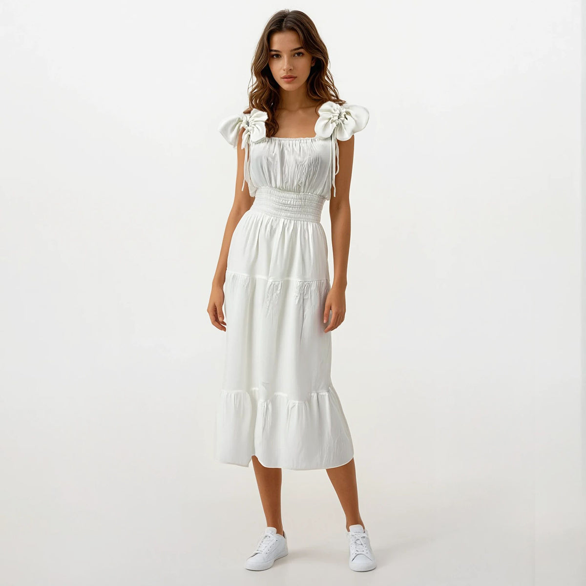 Soft Textured Linen Four Petal Sofia Maxi Dress
