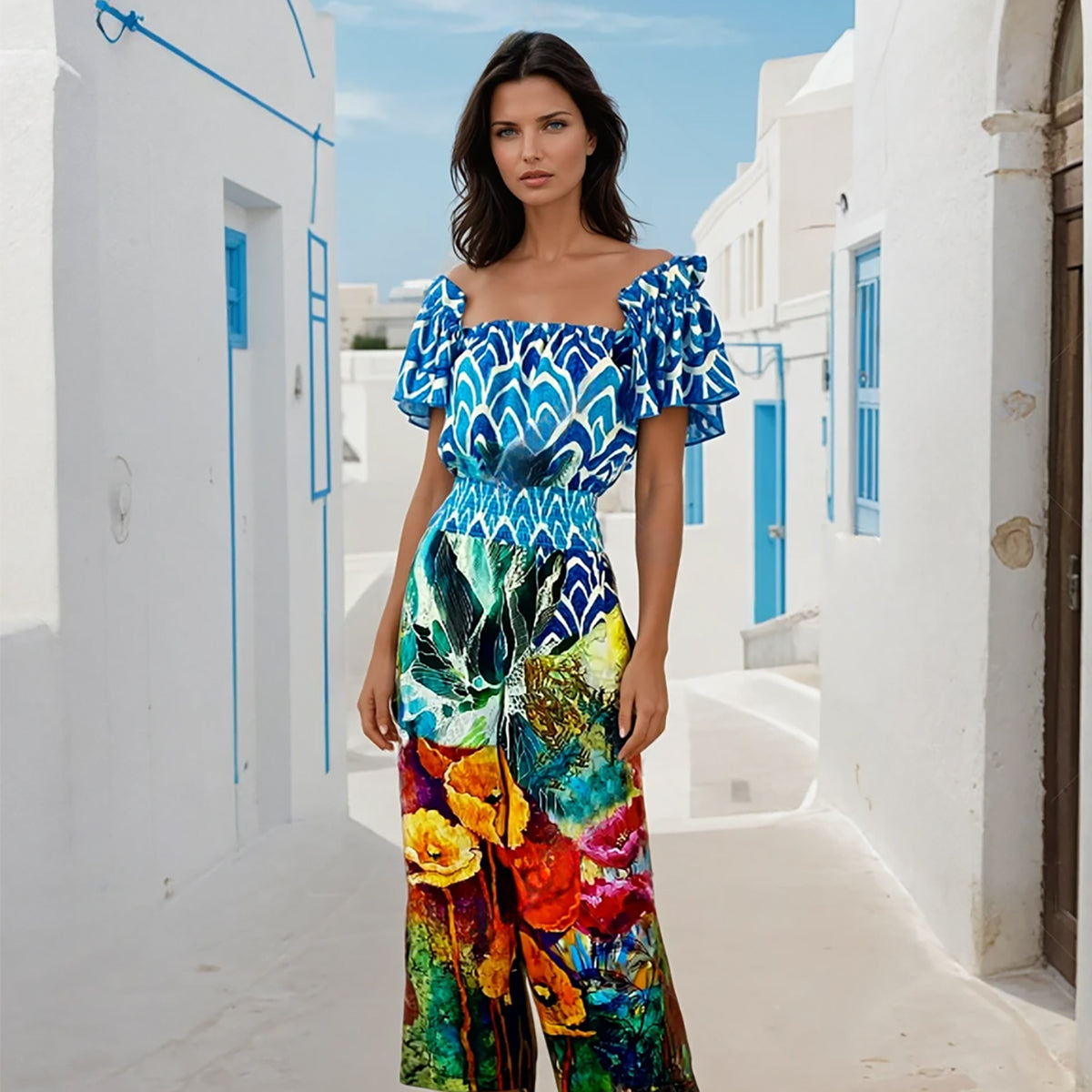 Luna Ruffles Sleeves Printed Jumpsuit