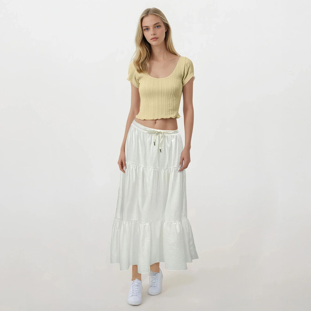 Loose Tiered Plain Maxi Skirt