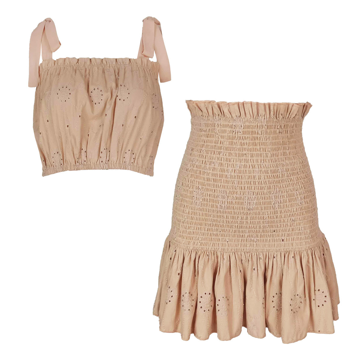 Britney Multiway Cotton Eyelet Blouse and Smocking Skirt Set