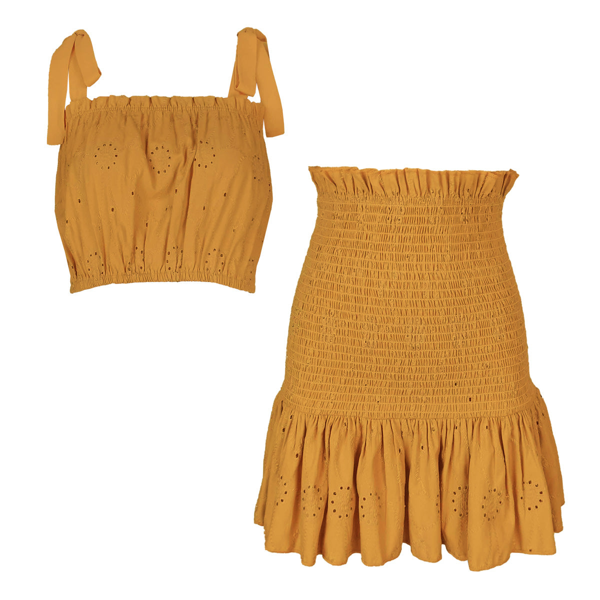 Britney Multiway Cotton Eyelet Blouse and Smocking Skirt Set
