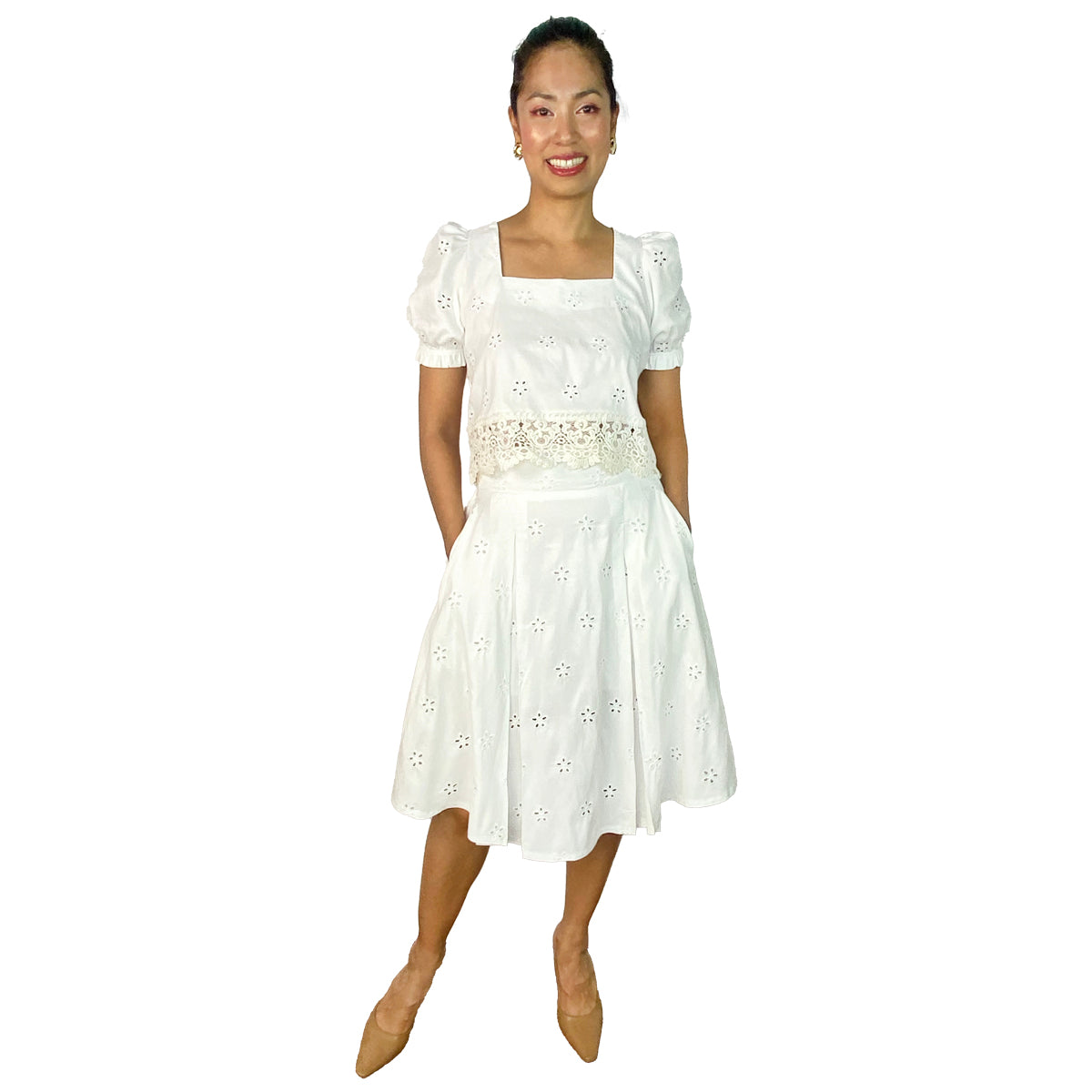 Aria Eyelet Blouse and Skirt Set