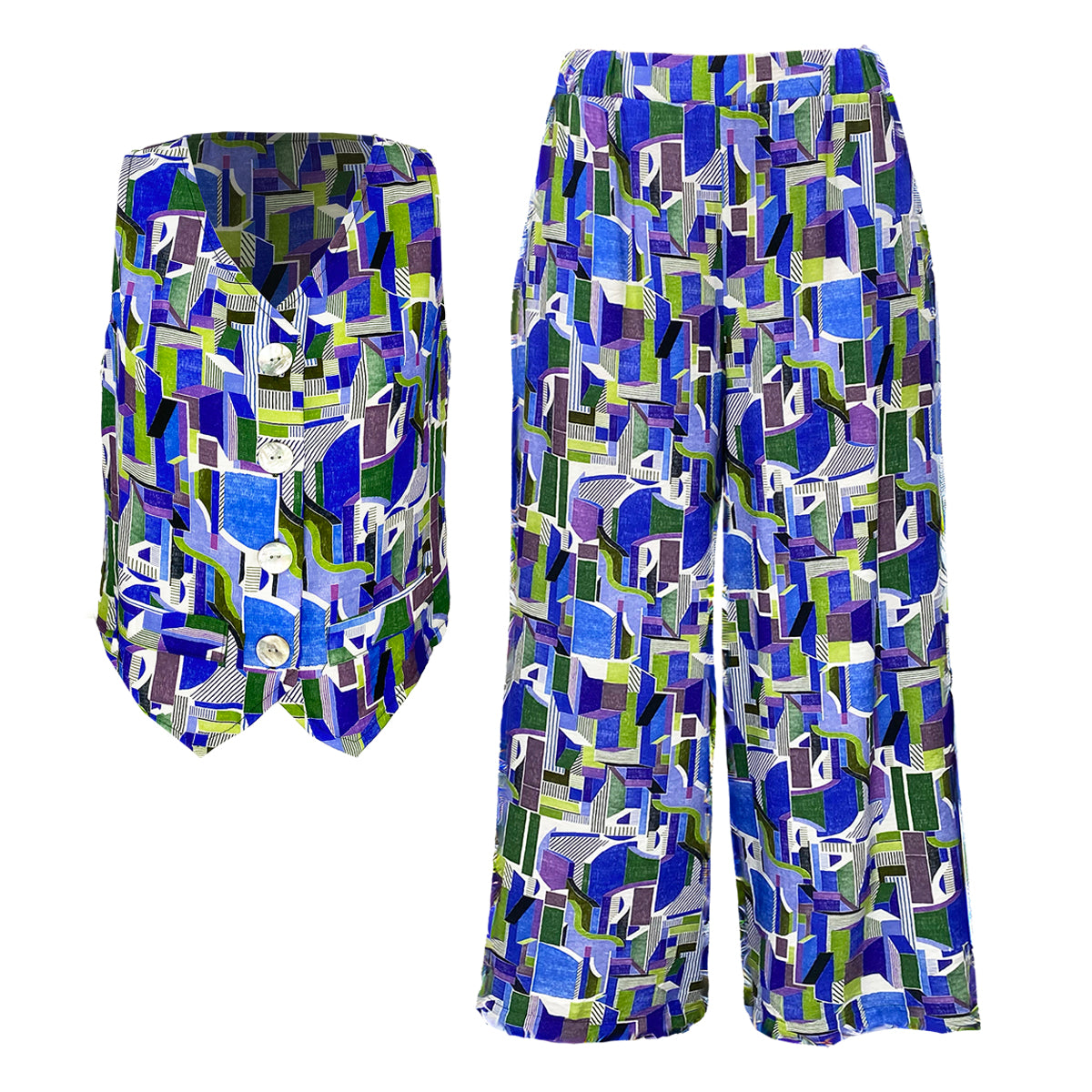 Organic Retro Print Vest and Pants Set