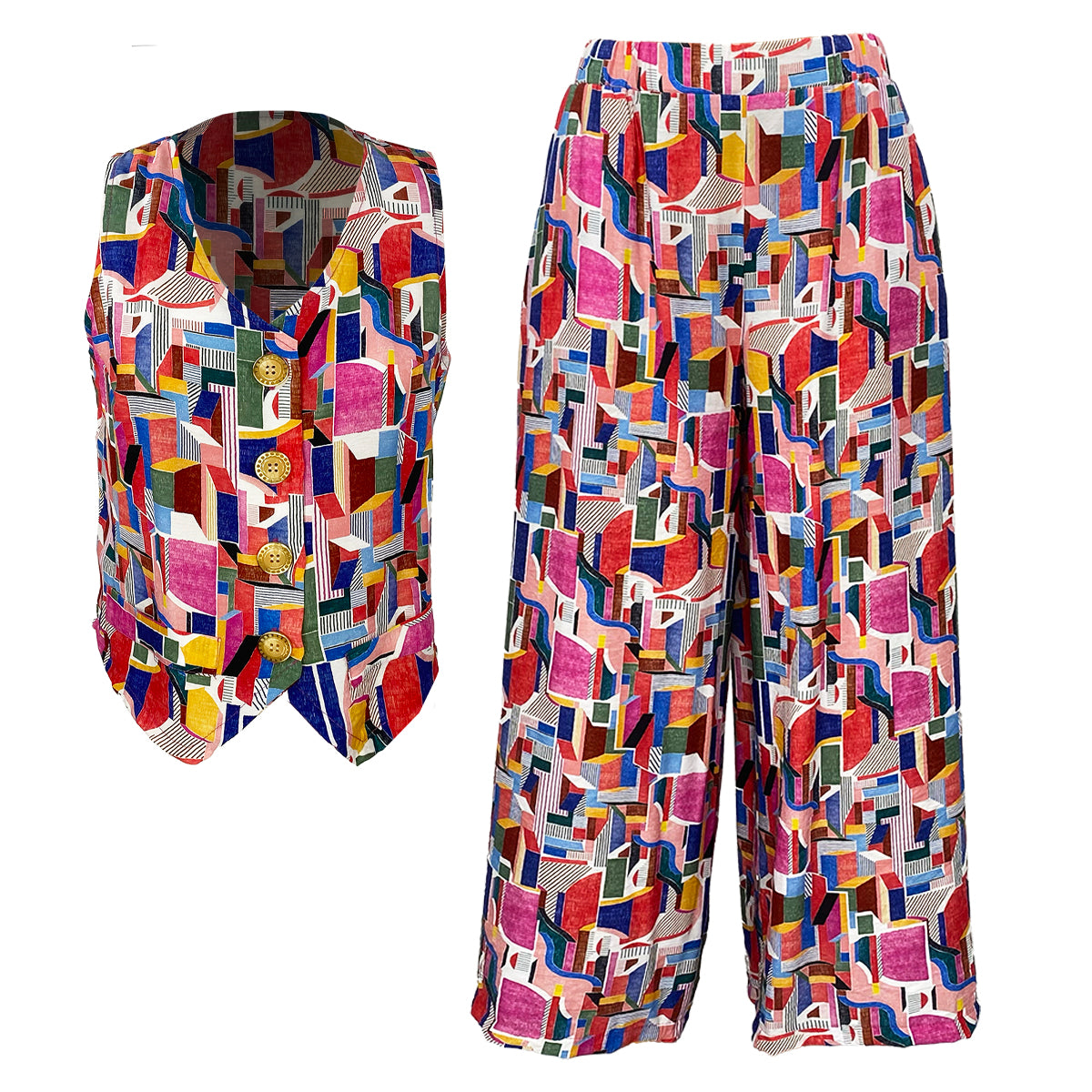 Organic Retro Print Vest and Pants Set
