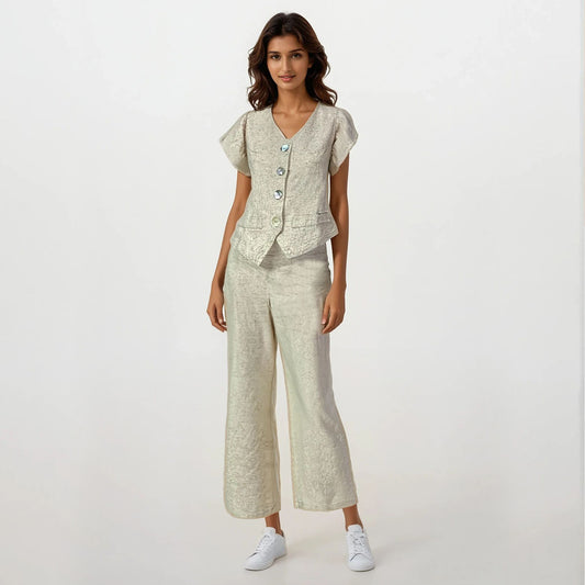 Organic Linen Butterfly Sleeves Vest & Pants Set